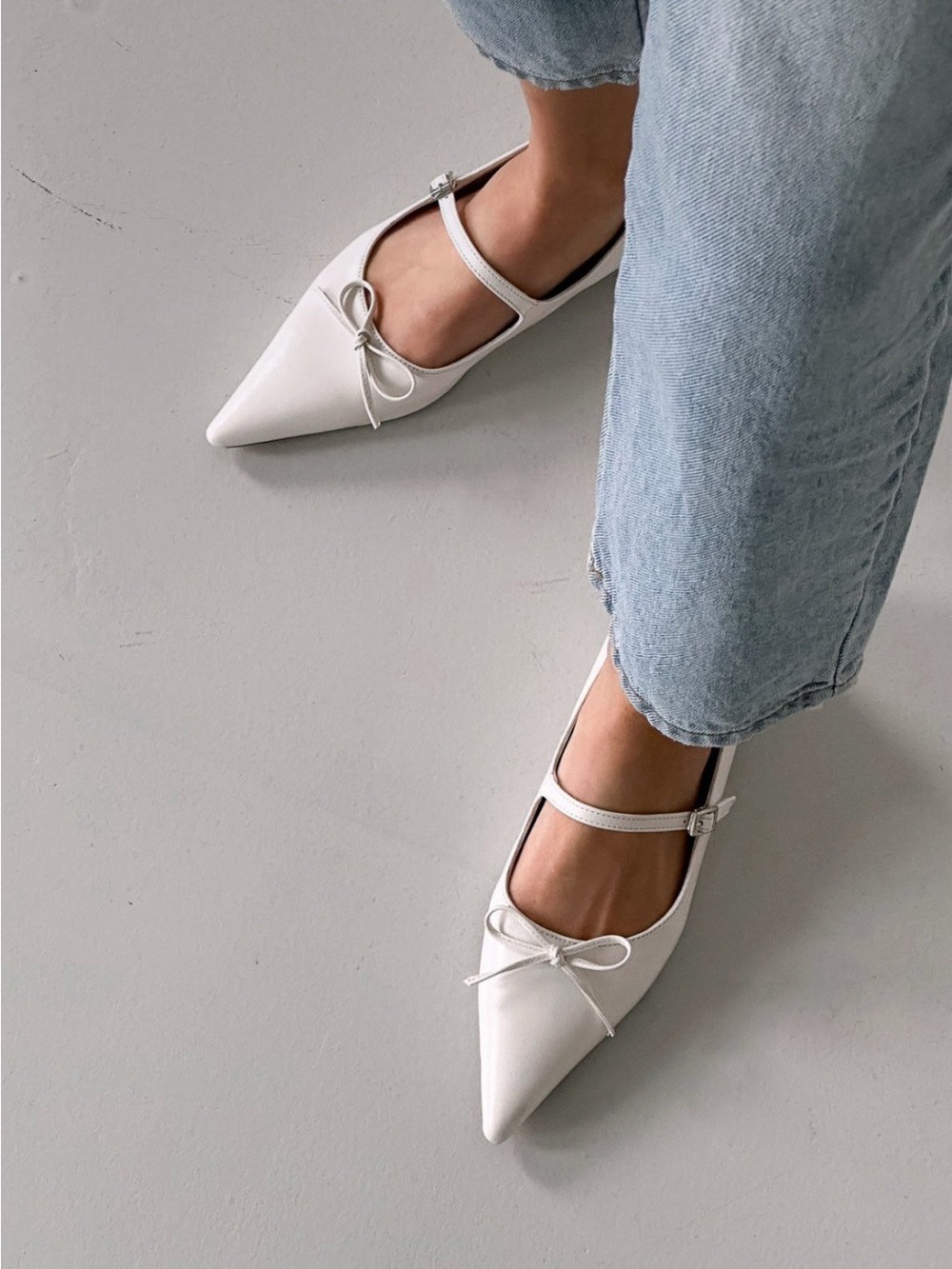 Shop Pêche White Pointed Toe Flats